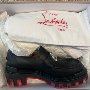 AUTHENTIC CHRISTIAN LOUBOUTIN LOAFERS, SIZE 39, BLACK, WORN 1x, PRISTINE